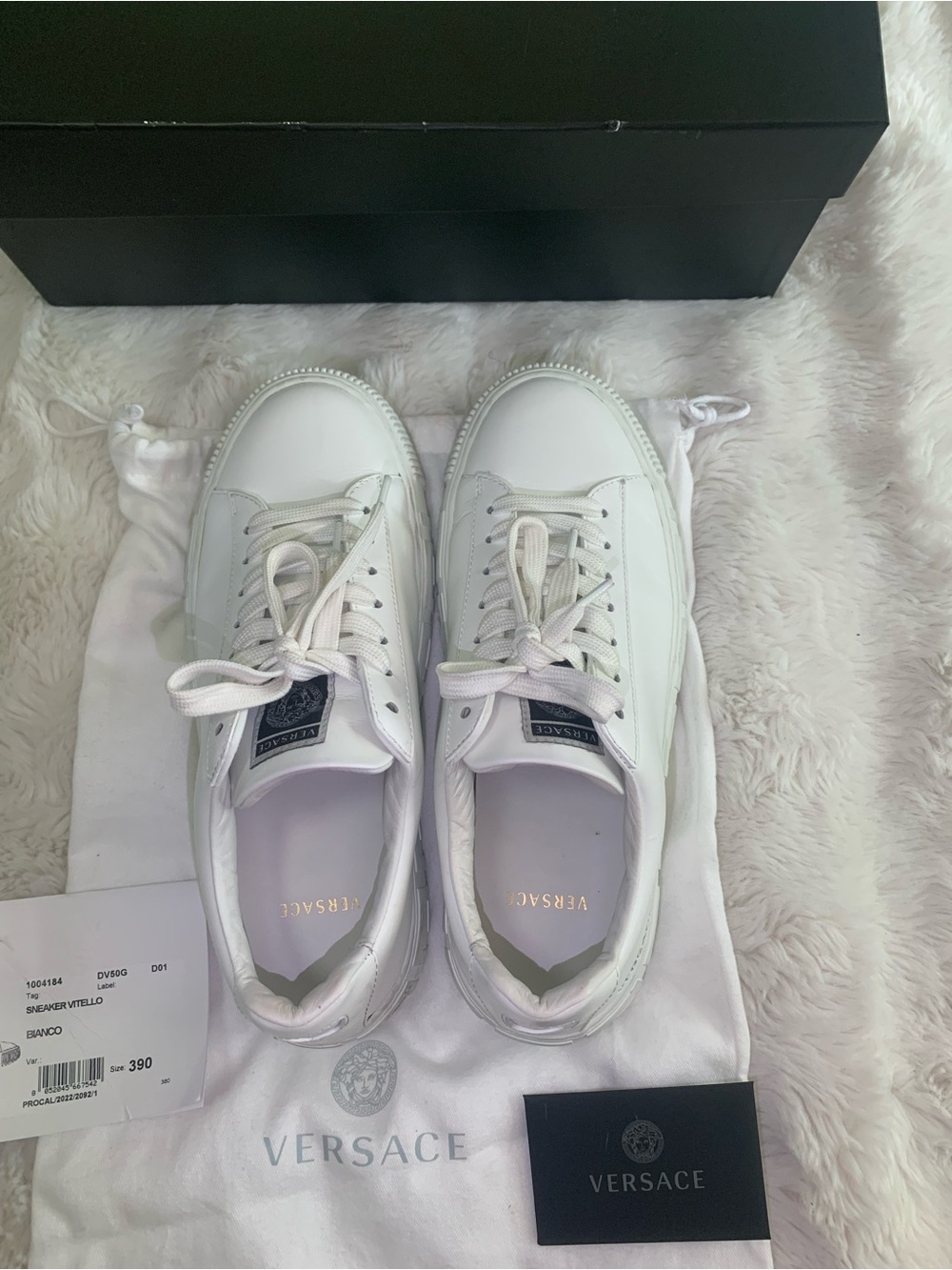 Versace White Leather Low-Top Sneakers with Gold Insole Detail
